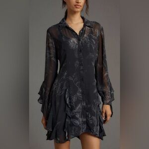 NWOT Anthropologie Long-Sleeve V-Neck Sheer Mini Dress